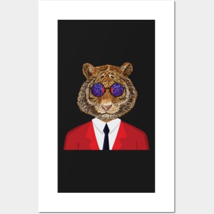 Retro Tiger In A Red Suit And Sunglasses Posters and Art